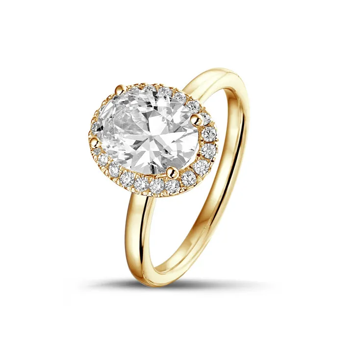 1.20 quilates anillo aureola en oro amarillo con diamante ovalado 