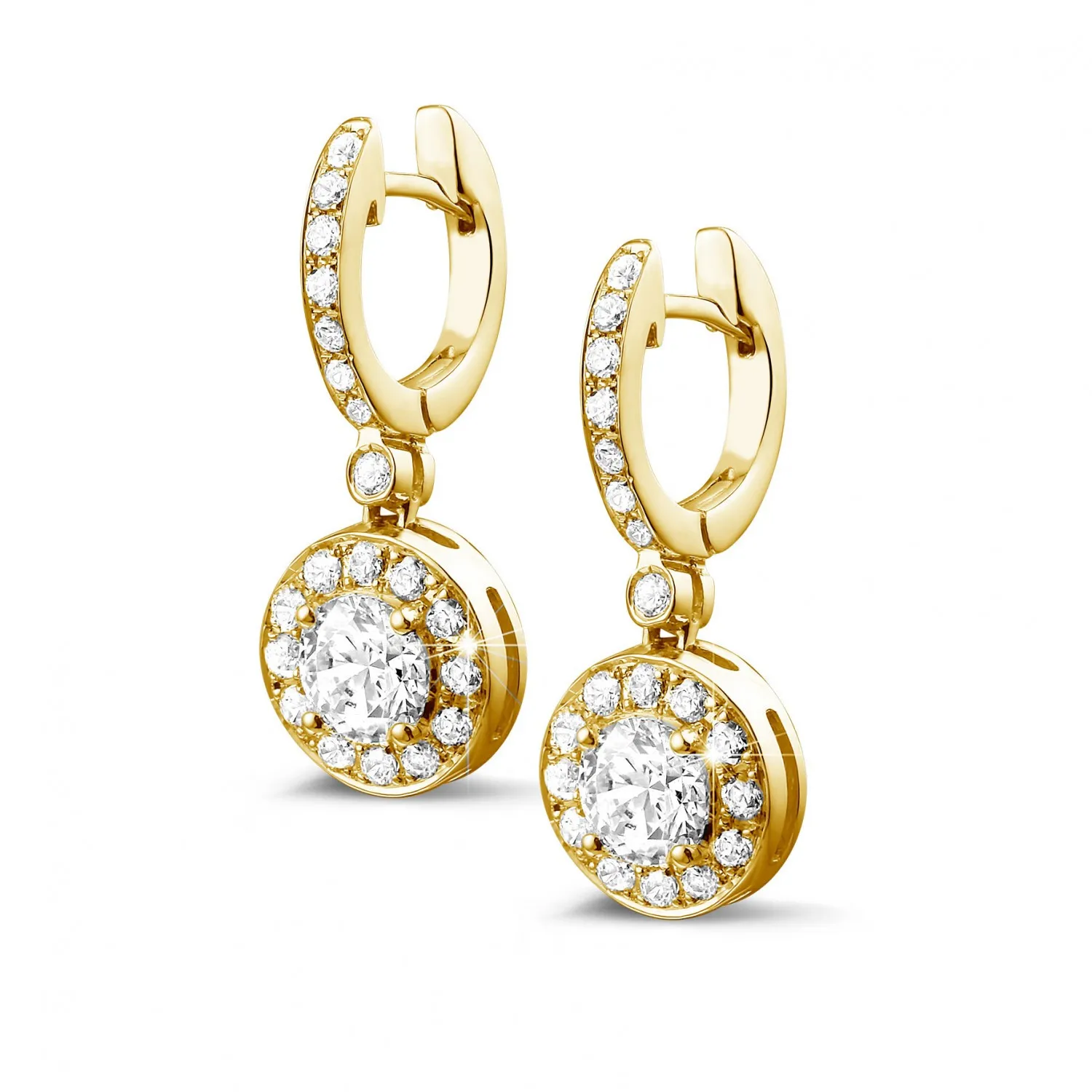 1.55 quilates pendientes diamantes halo en oro amarillo 