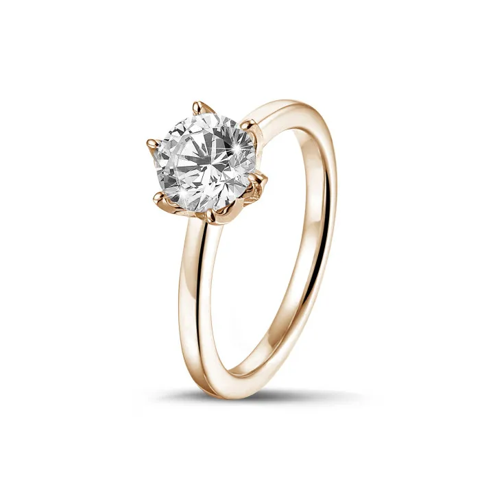 2.00 quilates anillo solitario en oro rojo con diamante redondo 