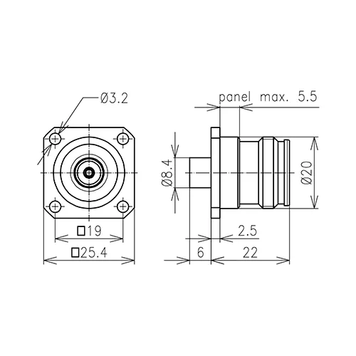 4.310 CONECTOR HEMBRA PANEL DE MONTAJE 4 HOYOS RG401/U