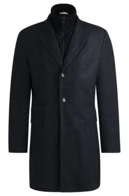 Abrigo slim fit de espiga con interior extraíble con cremallera