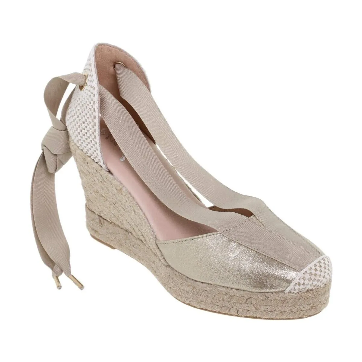 Alpargatas altas de yute y piel dorada by