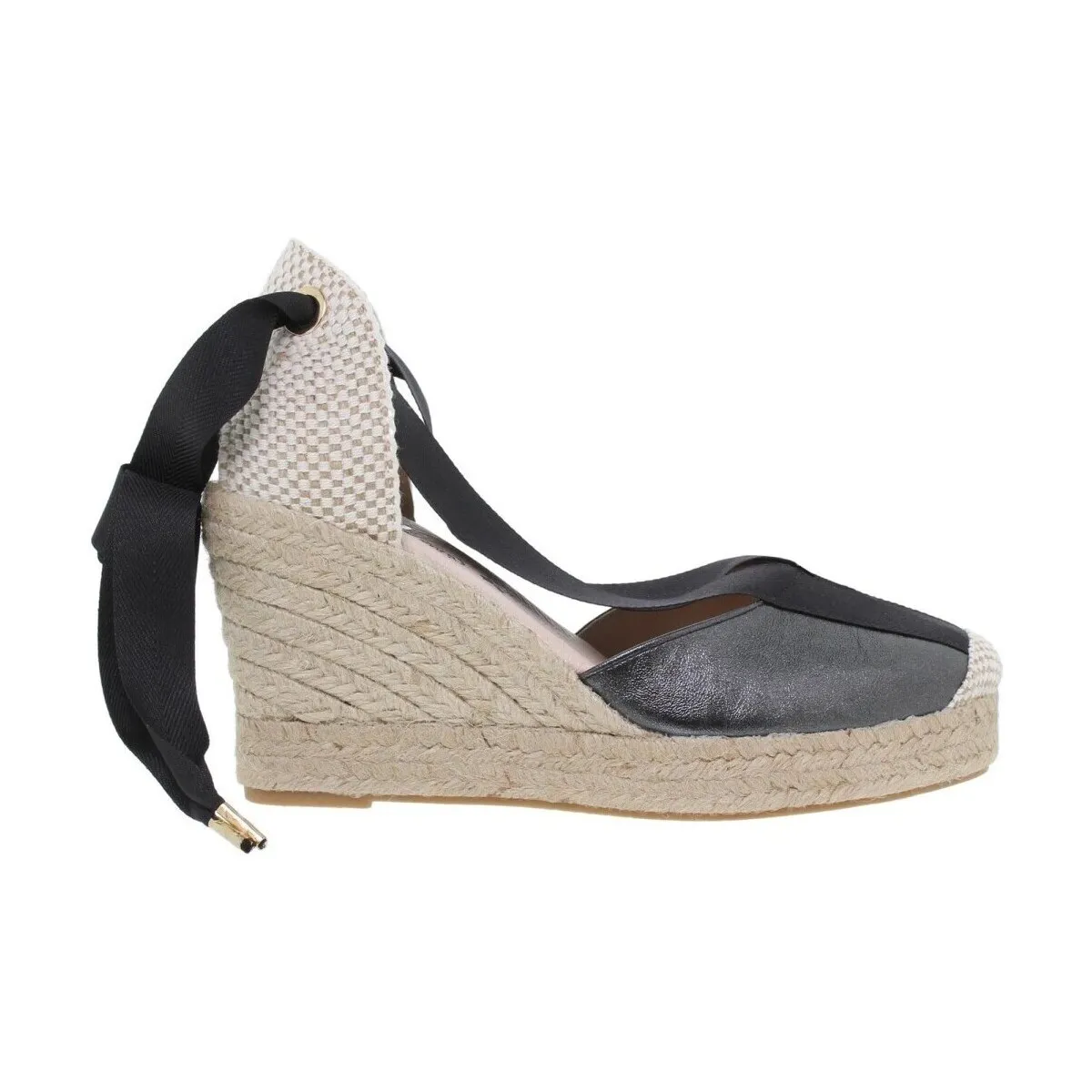 Alpargatas altas de yute y piel negra by