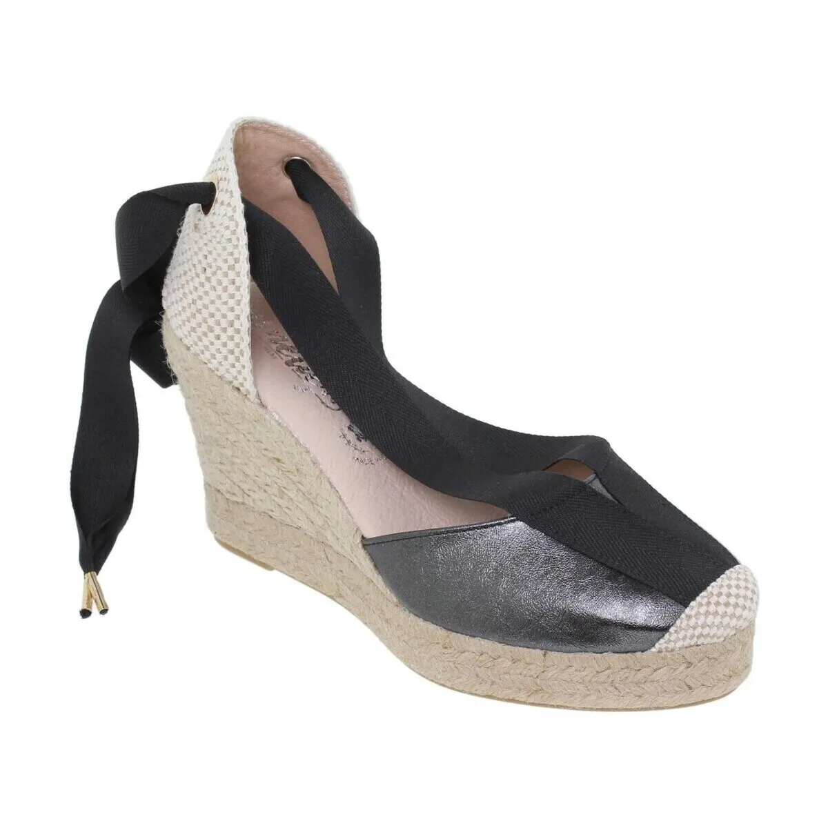 Alpargatas altas de yute y piel negra by