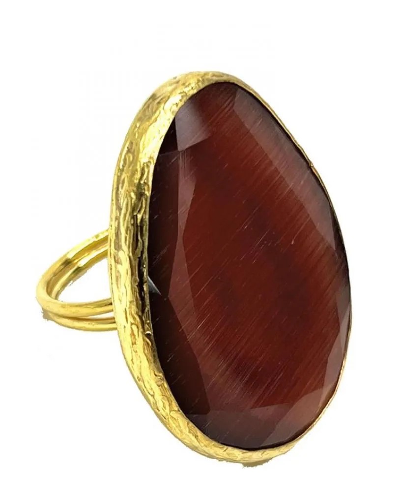ANILLOS MARRONES PARA MUJER GRANDES DE PIEDRA OJO DE GATO