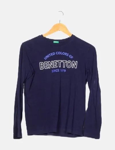 Benetton Camiseta azul marina estampada