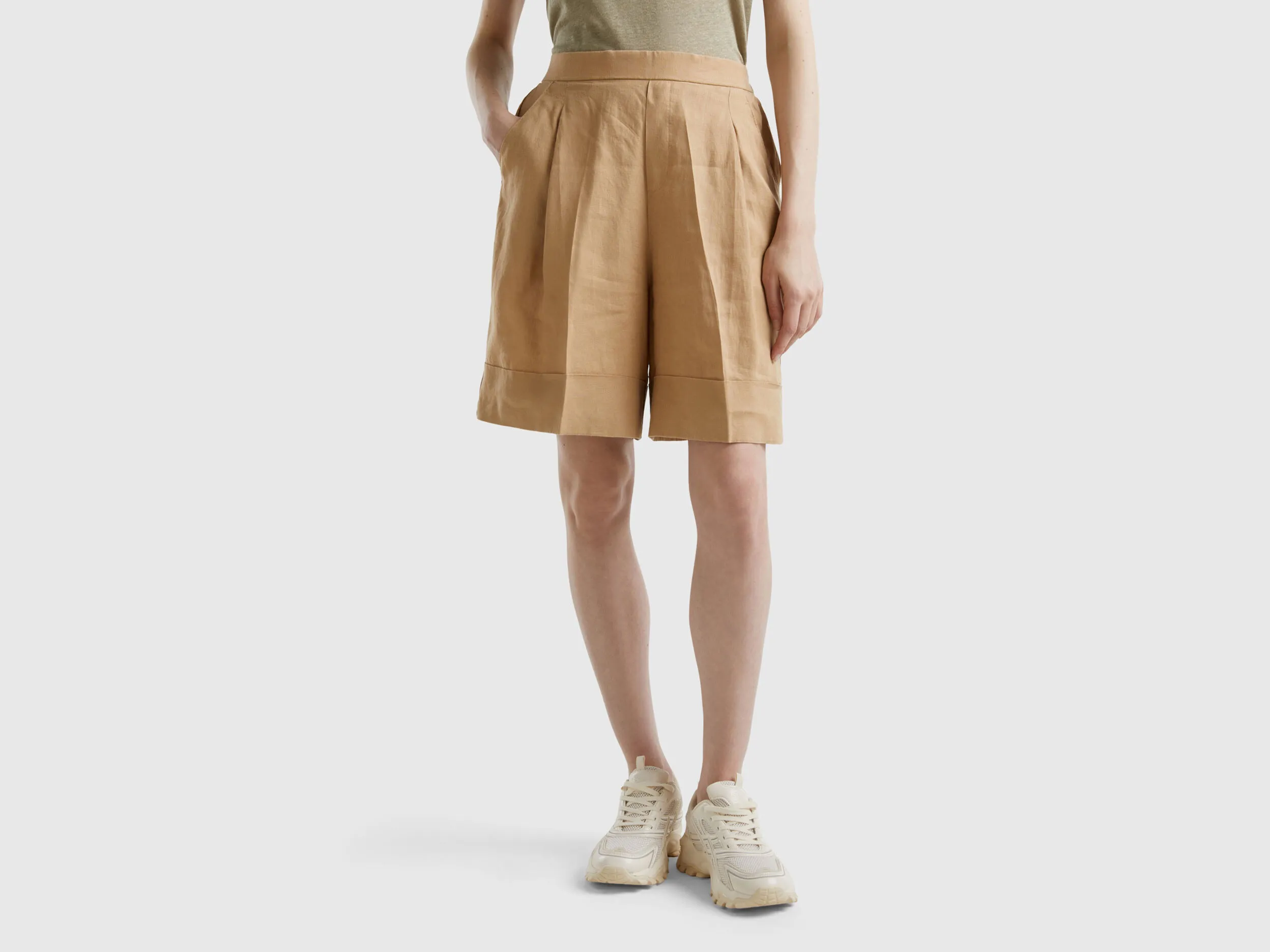 Bermudas de 100 % lino con vuelta