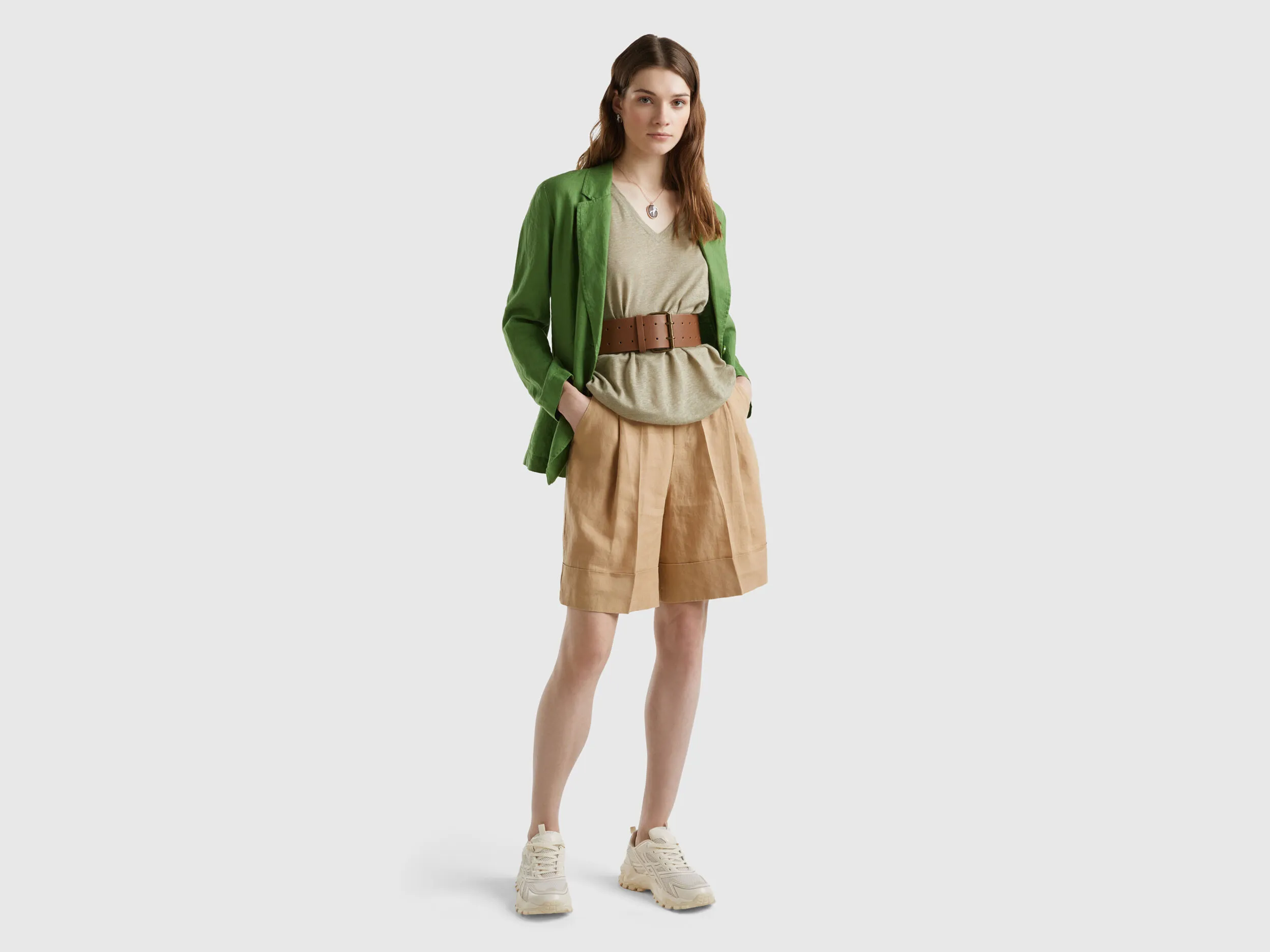 Bermudas de 100 % lino con vuelta