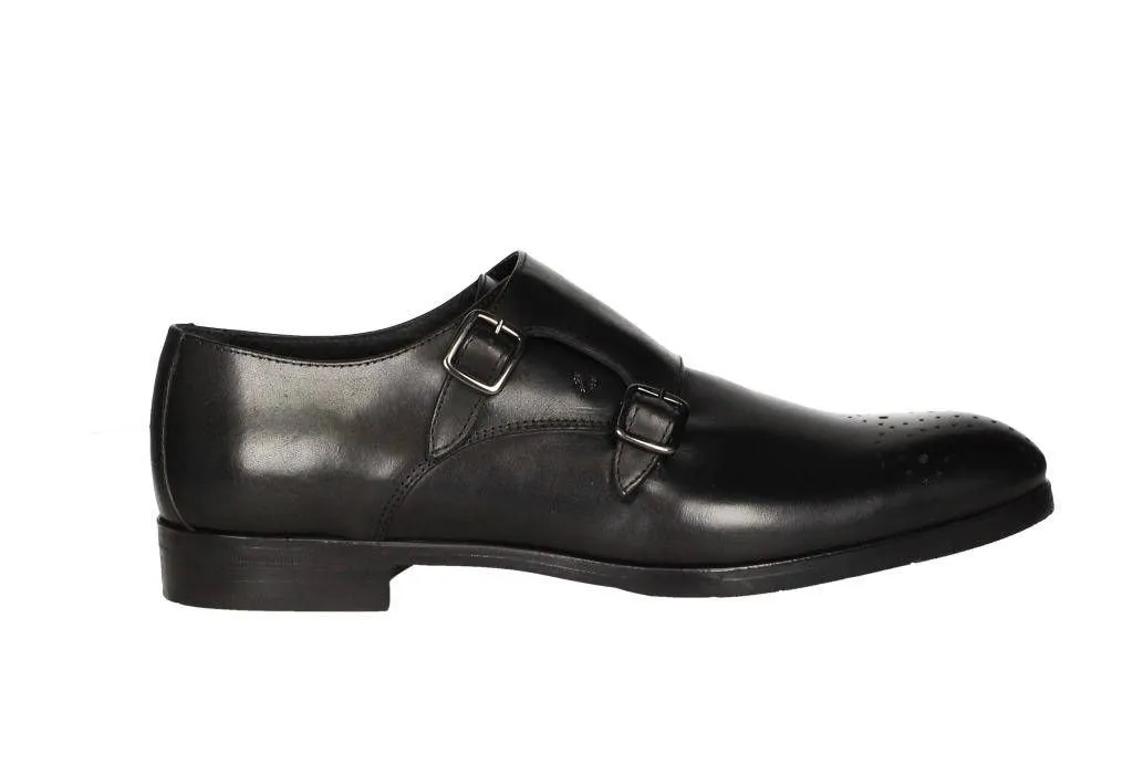 Bluche 2 Hebillas Piel Negro Vestir Punta Picada Piso Goma