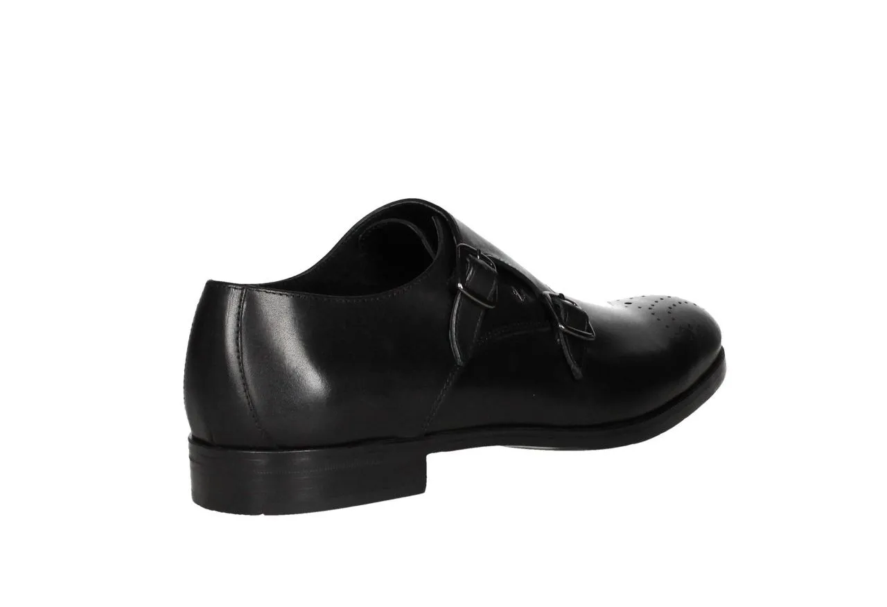 Bluche 2 Hebillas Piel Negro Vestir Punta Picada Piso Goma