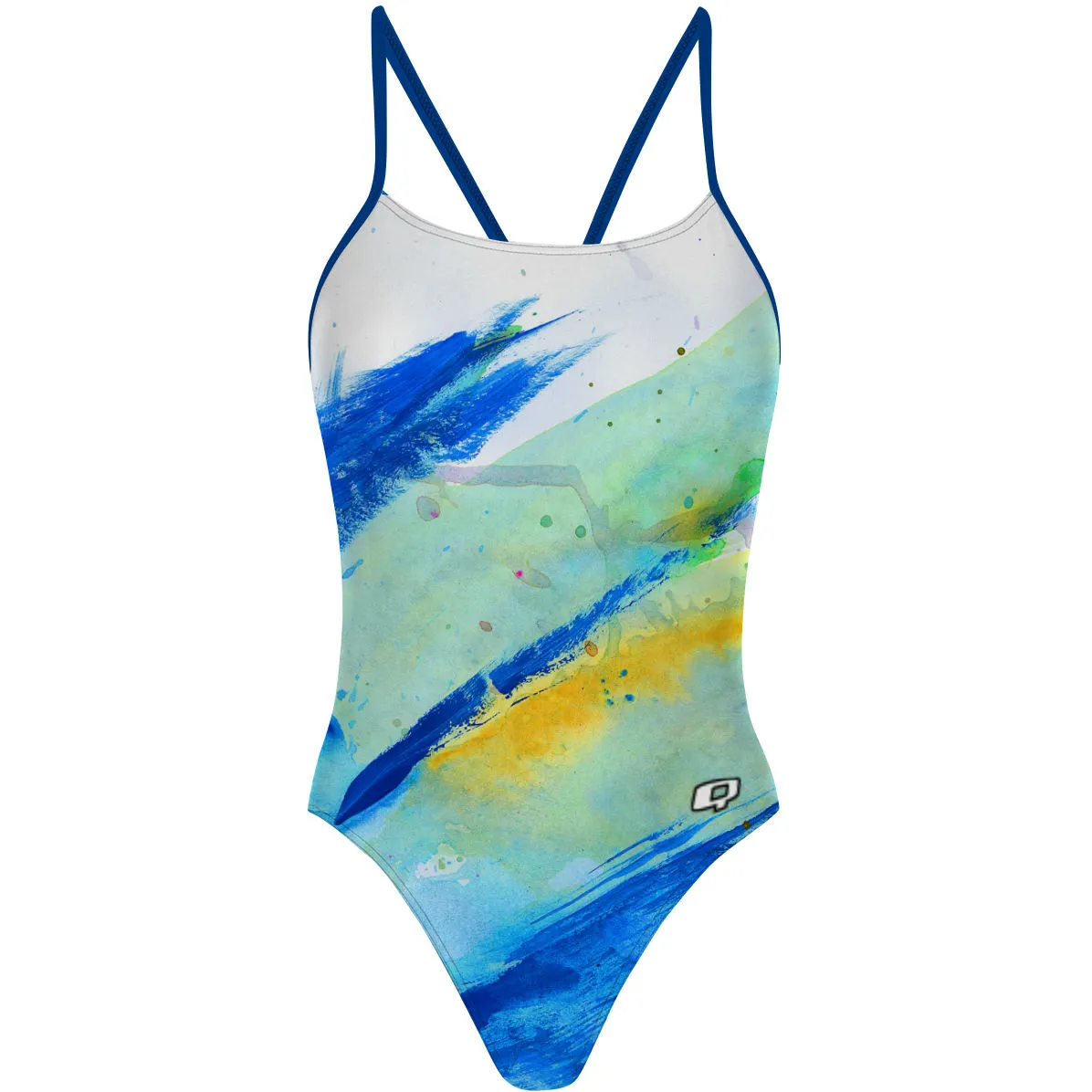 BLUE BRUSH STROKES  Y BACK SWIMSUIT