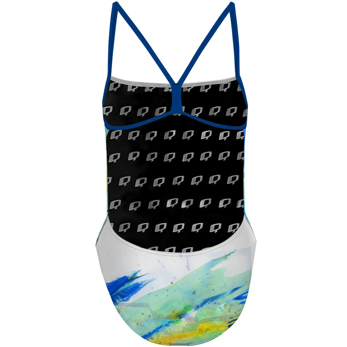 BLUE BRUSH STROKES  Y BACK SWIMSUIT