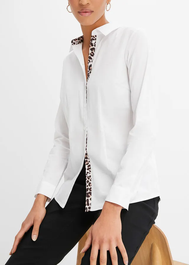 BLUSA CON INSERTO DE SEDA EN ESTAMPADO DE LEOPARDO BLANCOESTAMPADO DE LEOPARDO
