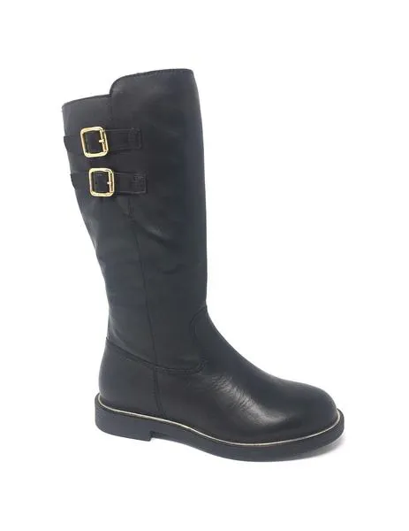 bota piel negro hebillas