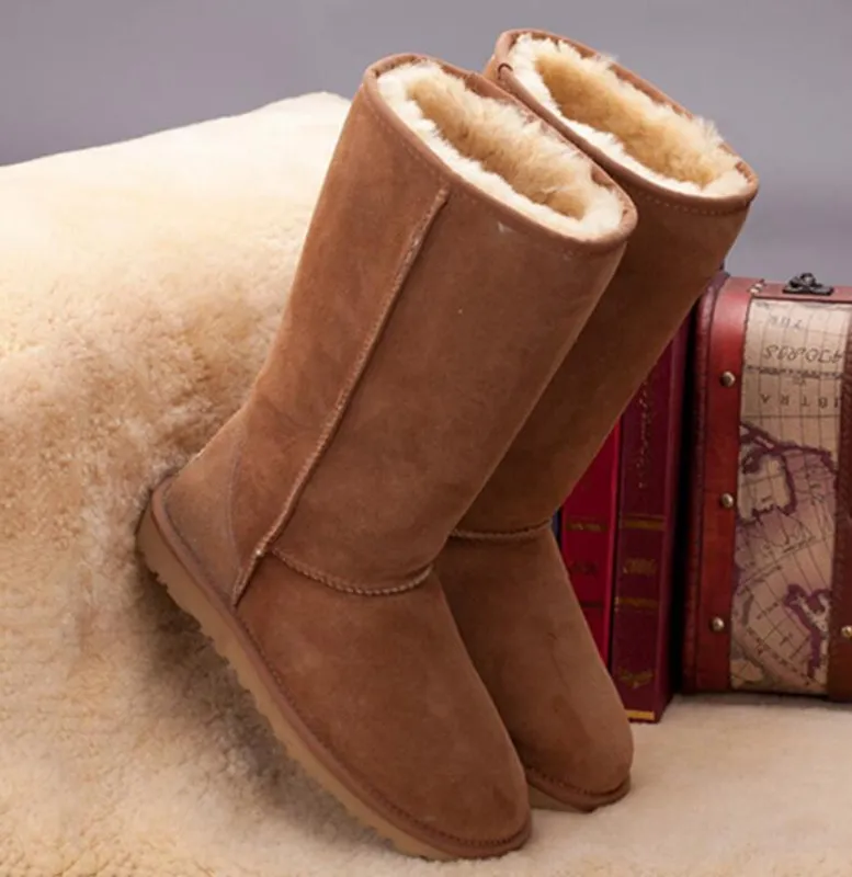 Botas altas clásicas de alta calidad para mujer, botas cálidas para exteriores de cuero para nieve e invierno, talla estadounide