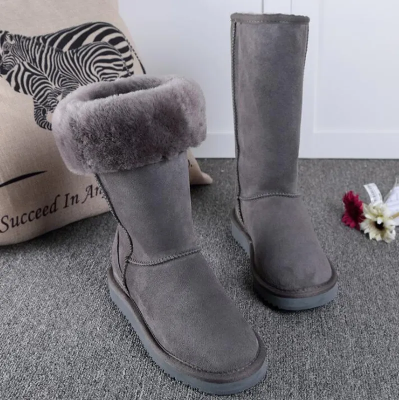 Botas altas clásicas de alta calidad para mujer, botas cálidas para exteriores de cuero para nieve e invierno, talla estadounide