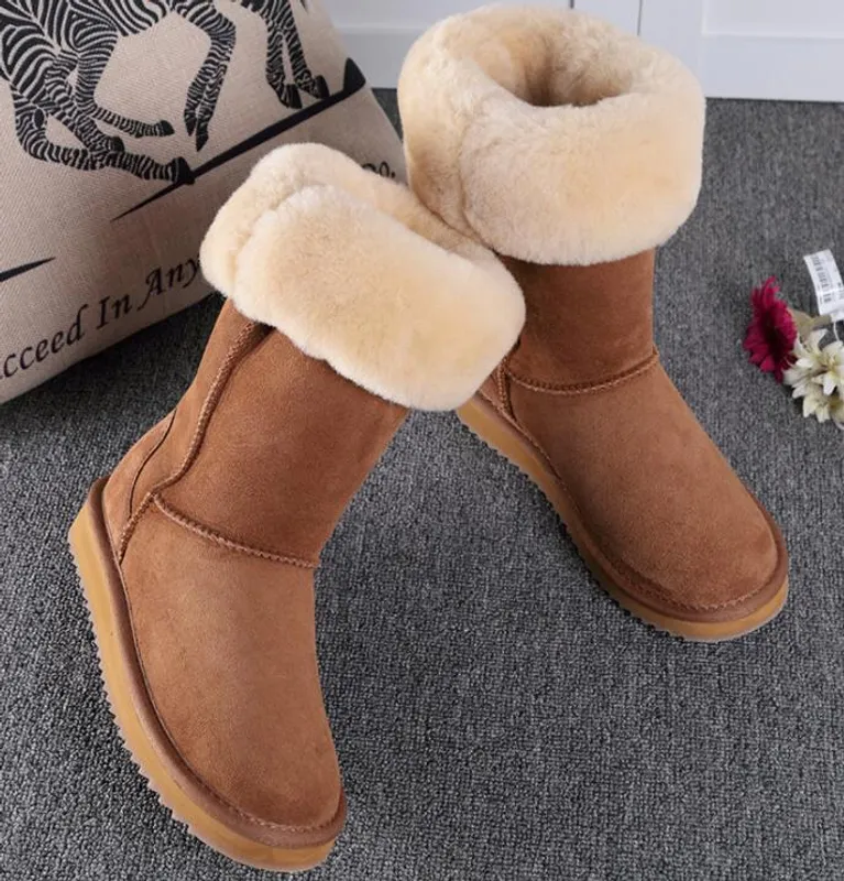 Botas altas clásicas de alta calidad para mujer, botas cálidas para exteriores de cuero para nieve e invierno, talla estadounide