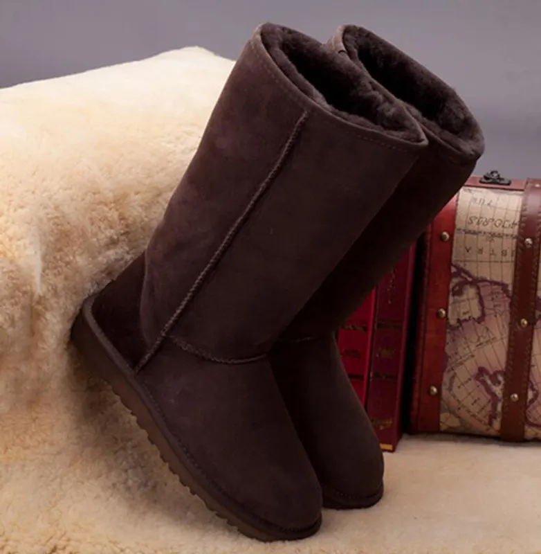 Botas altas clásicas de alta calidad para mujer, botas cálidas para exteriores de cuero para nieve e invierno, talla estadounide