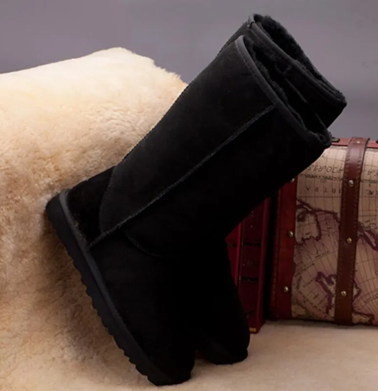 Botas altas clásicas de alta calidad para mujer, botas cálidas para exteriores de cuero para nieve e invierno, talla estadounide