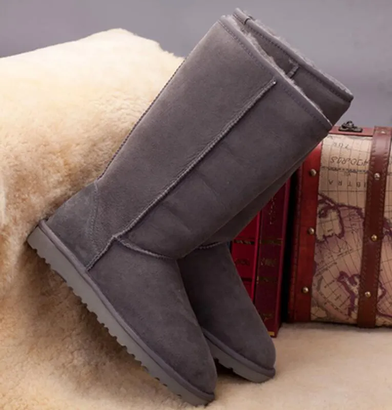 Botas altas clásicas de alta calidad para mujer, botas cálidas para exteriores de cuero para nieve e invierno, talla estadounide