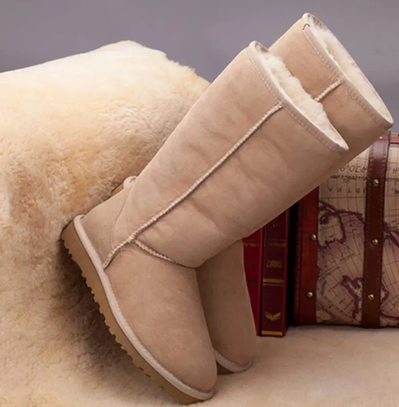 Botas altas clásicas de alta calidad para mujer, botas cálidas para exteriores de cuero para nieve e invierno, talla estadounide