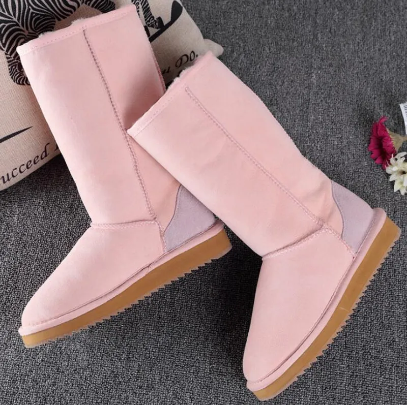 Botas altas clásicas de alta calidad para mujer, botas cálidas para exteriores de cuero para nieve e invierno, talla estadounide