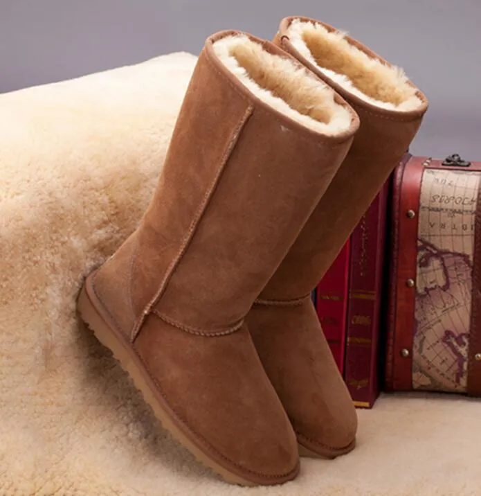 Botas altas clásicas de alta calidad para mujer, botas cálidas para exteriores de cuero para nieve e invierno, talla estadounide