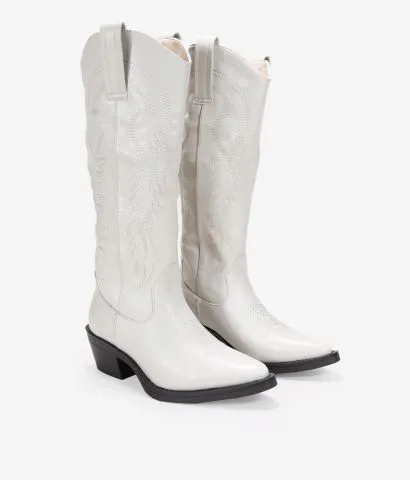 Botas altas cowboy beige con bordado 