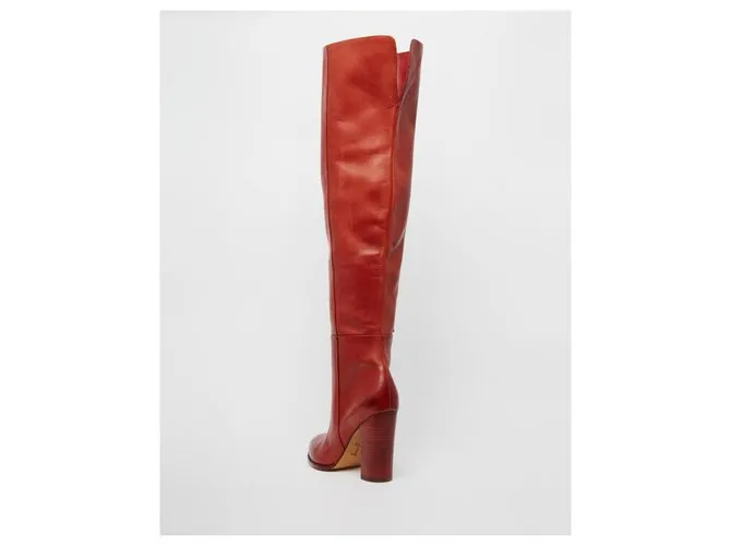 Botas altas de muslo de cuero Sam Edelman en rojo oxidado. Nunca usado. Roja 