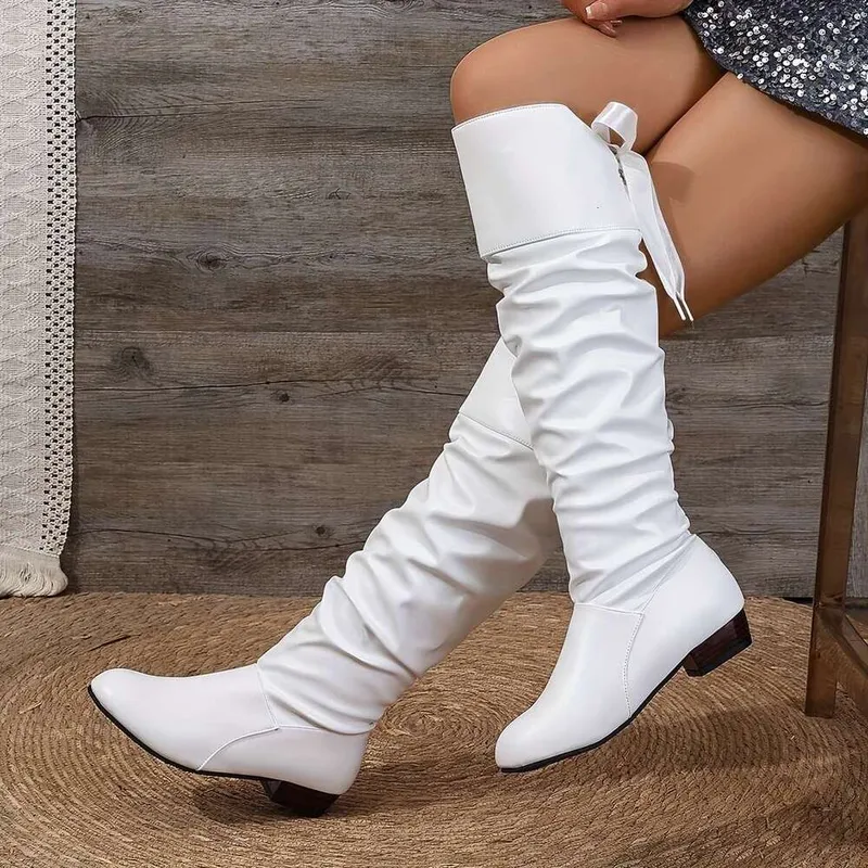 Botas altas de rodilla de color sólido de color sólido para mujeres, elegantes botas largas y elegantes