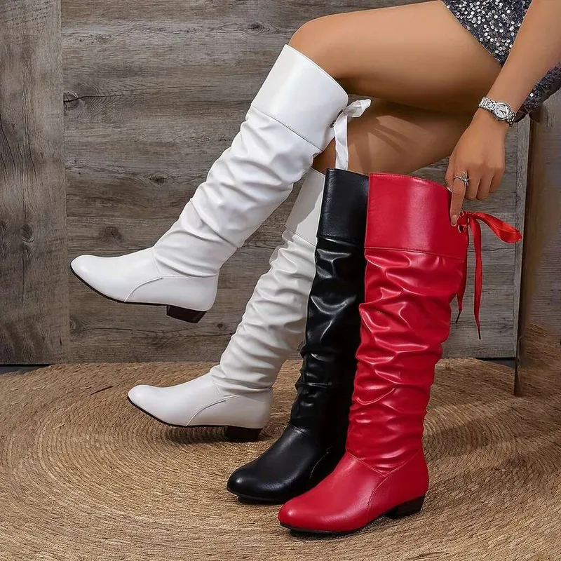 Botas altas de rodilla de color sólido de color sólido para mujeres, elegantes botas largas y elegantes