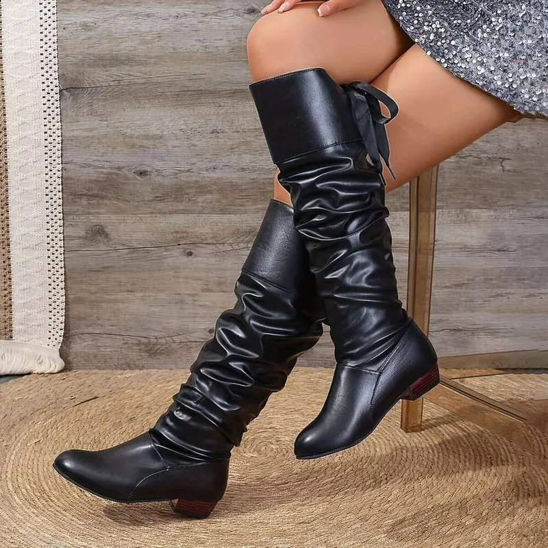 Botas altas de rodilla de color sólido de color sólido para mujeres, elegantes botas largas y elegantes