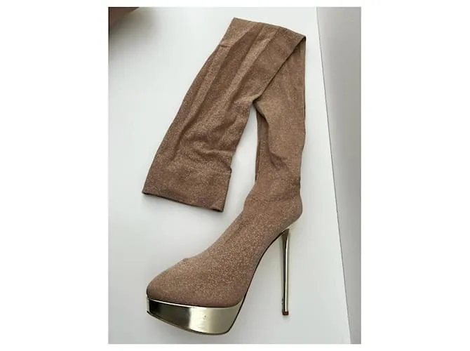 Botas altas hasta el muslo con medias de tejido elástico con purpurina Charlotte Olympia Dorado 