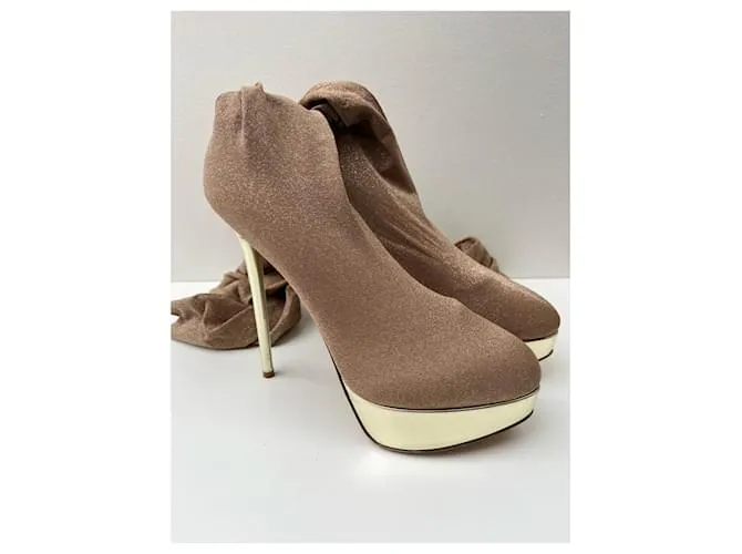 Botas altas hasta el muslo con medias de tejido elástico con purpurina Charlotte Olympia Dorado 