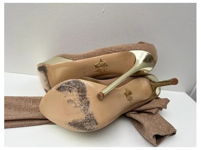 Botas altas hasta el muslo con medias de tejido elástico con purpurina Charlotte Olympia Dorado 