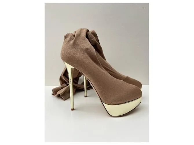 Botas altas hasta el muslo con medias de tejido elástico con purpurina Charlotte Olympia Dorado 