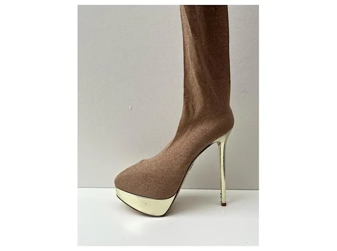 Botas altas hasta el muslo con medias de tejido elástico con purpurina Charlotte Olympia Dorado 