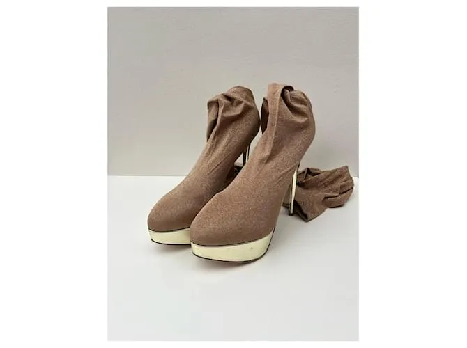 Botas altas hasta el muslo con medias de tejido elástico con purpurina Charlotte Olympia Dorado 