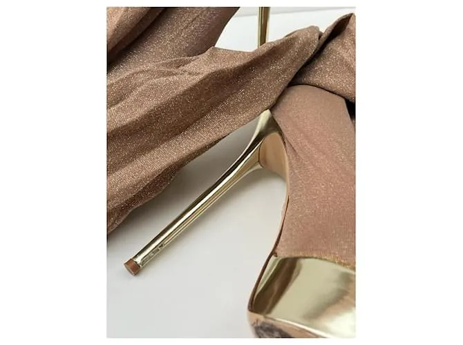Botas altas hasta el muslo con medias de tejido elástico con purpurina Charlotte Olympia Dorado 