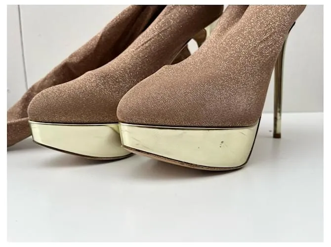 Botas altas hasta el muslo con medias de tejido elástico con purpurina Charlotte Olympia Dorado 