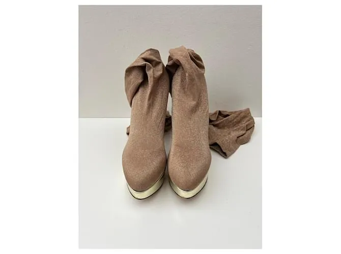 Botas altas hasta el muslo con medias de tejido elástico con purpurina Charlotte Olympia Dorado 