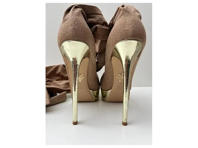 Botas altas hasta el muslo con medias de tejido elástico con purpurina Charlotte Olympia Dorado 