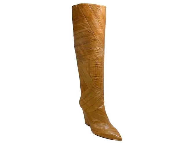 Botas altas Lila de piel de anguila beige con relieve Tory Burch Castaño 