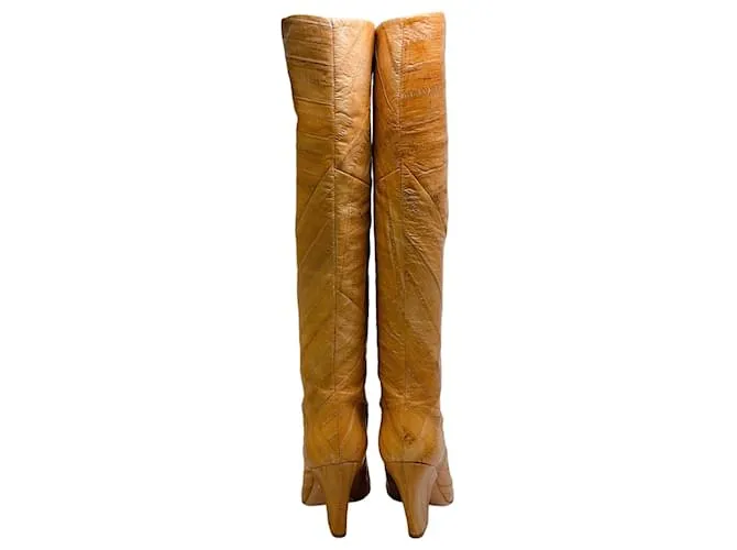 Botas altas Lila de piel de anguila beige con relieve Tory Burch Castaño 