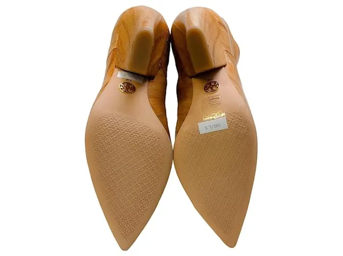 Botas altas Lila de piel de anguila beige con relieve Tory Burch Castaño 