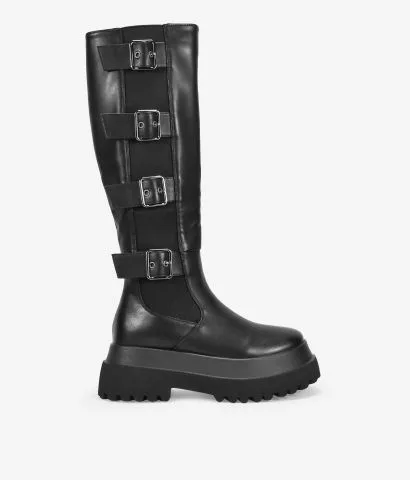 Botas altas negras con plataforma y hebillas