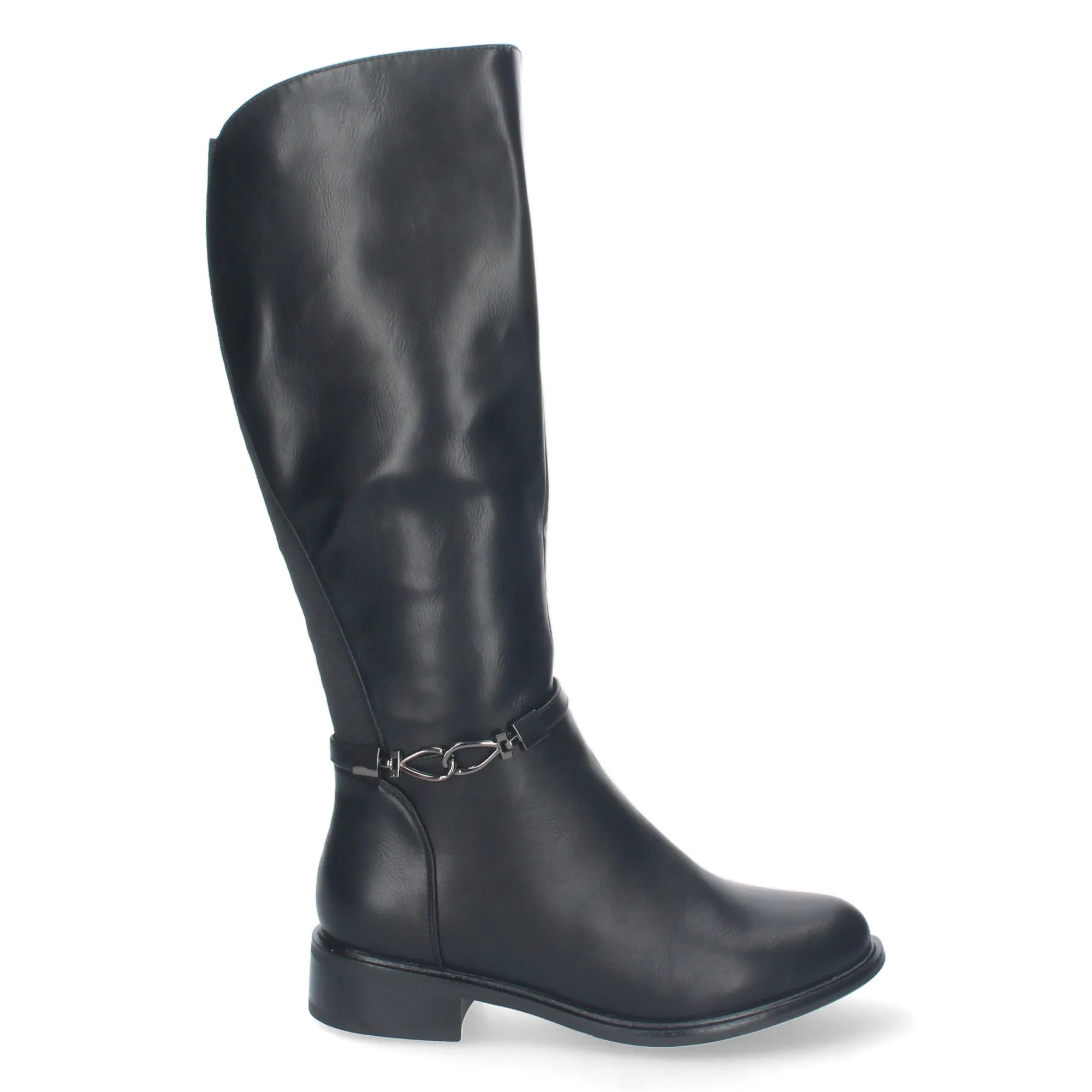 Botas altas negras tacón bajo cómodas con correa para mujer