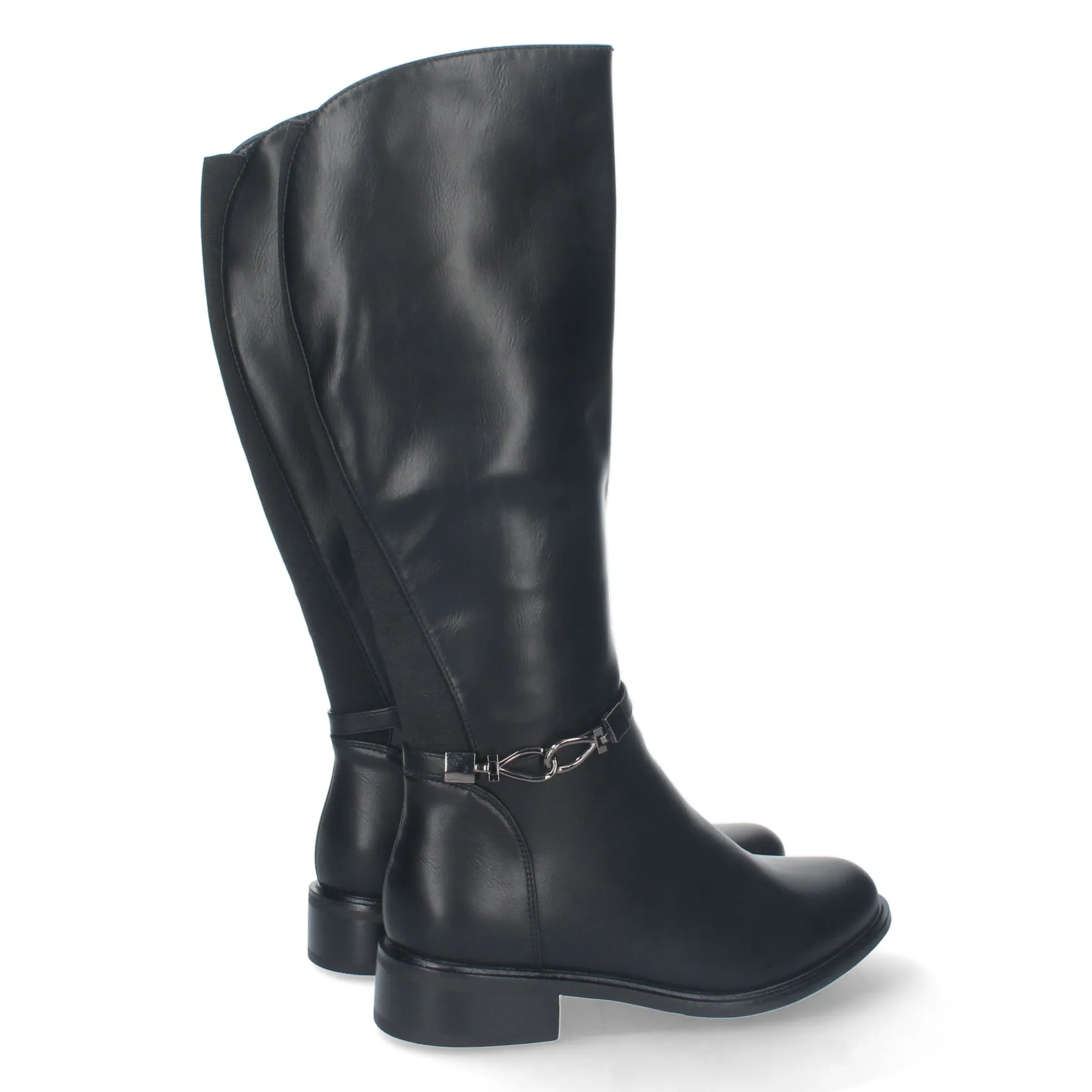 Botas altas negras tacón bajo cómodas con correa para mujer