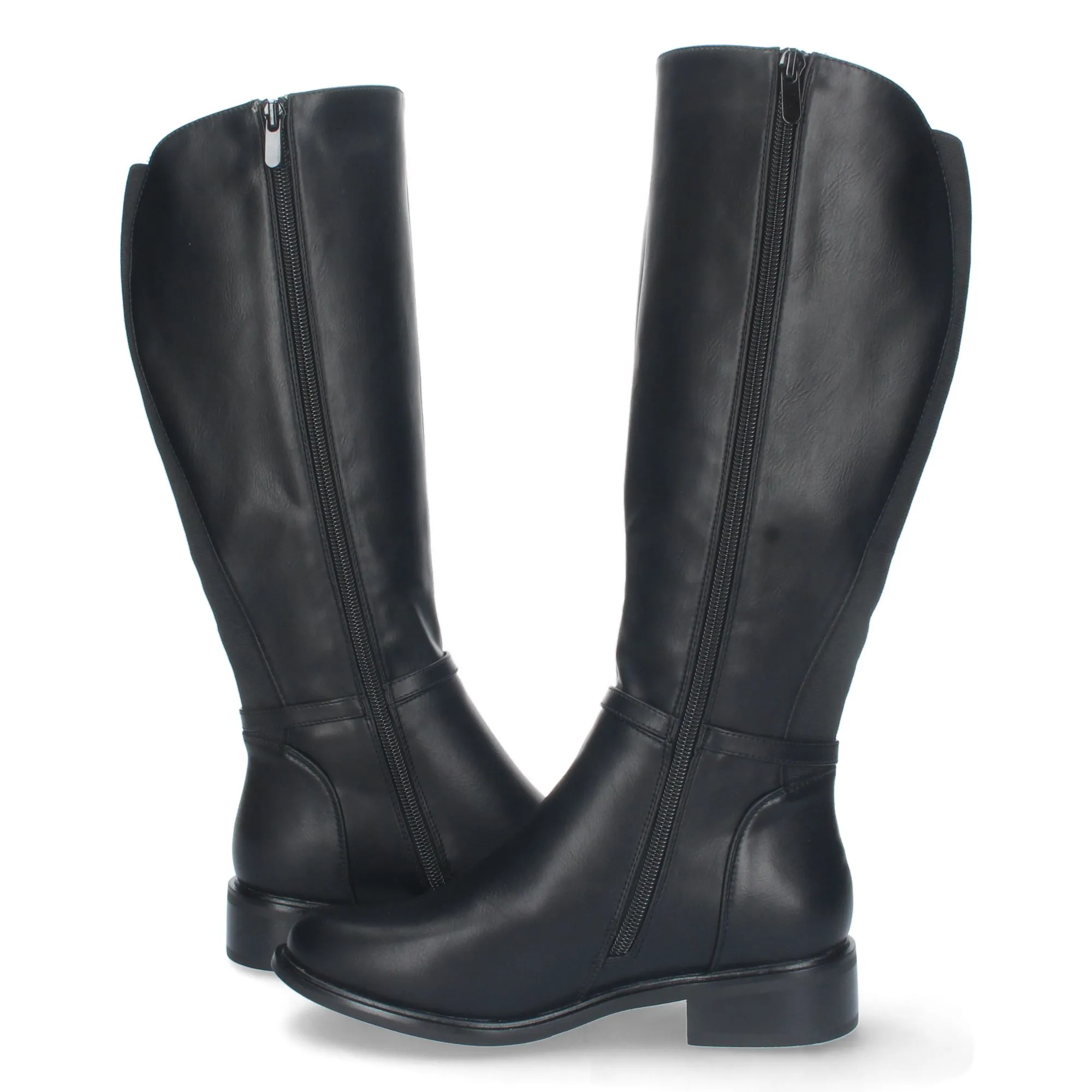 Botas altas negras tacón bajo cómodas con correa para mujer