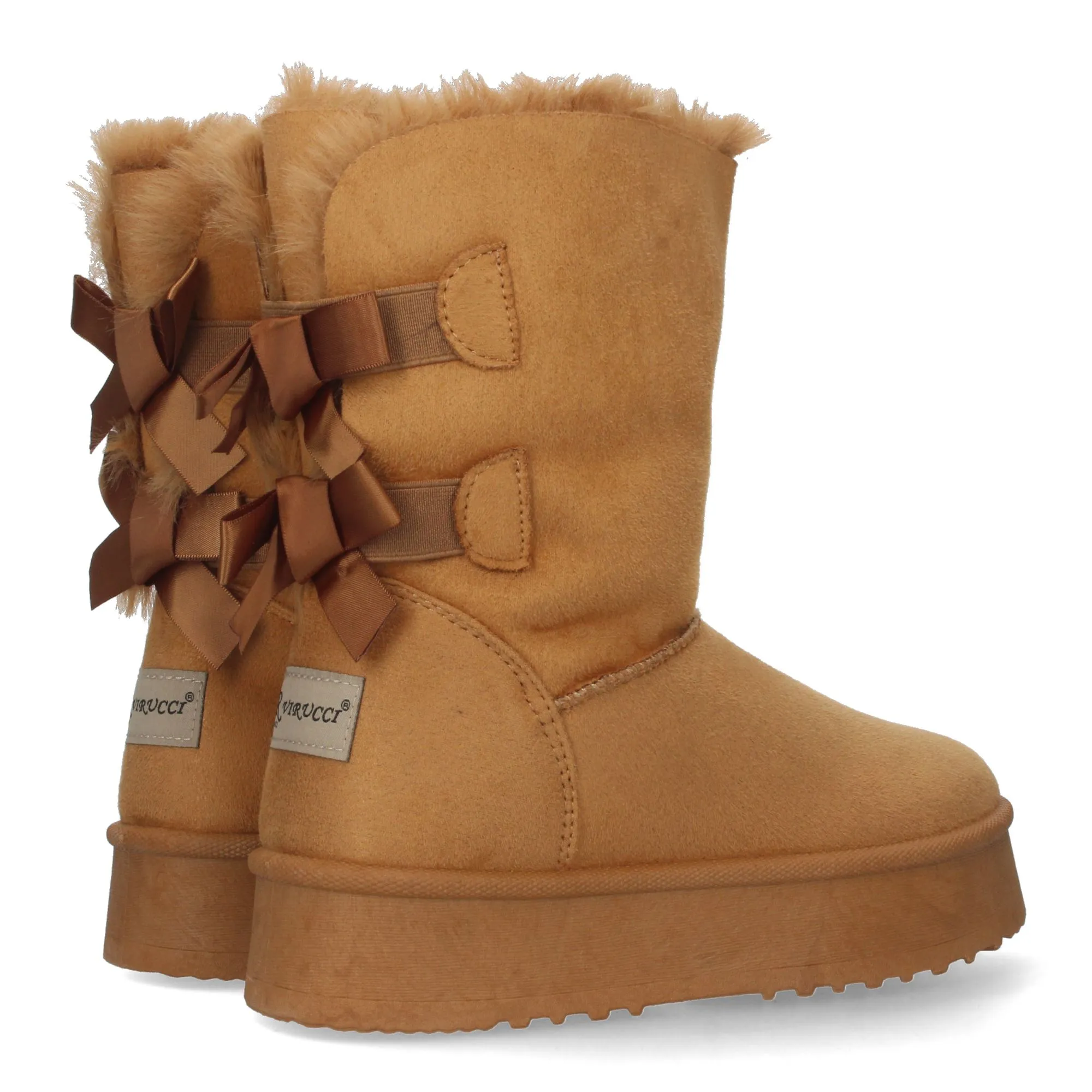 Botas australianas altas de plataforma lazos para mujer camel